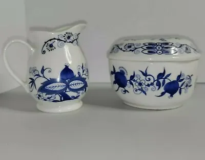 Vienna Woods Mann BLUE ONION Creamer Sugar & Lid Pretty Cobalt Floral Blooms.  • $29.99