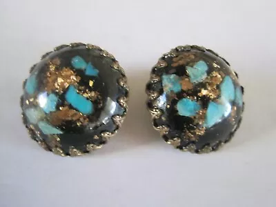 Clip Earrings Southwest Turquoise Gold Flakes Vintage GUC • $12.97