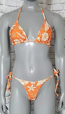 Triangle Bikini High Cut Cheeky Swimwear Tie Side Womens Sizs Small Orange • $12.74