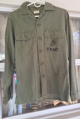 $35 • Buy VTG Vietnam Era 1975 USMC Utility Shirt Cotton Sateen Marines Size 15 1/2 X 35