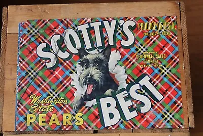 Vtg Wood  Scotty's Best Washington State Pears Fruit Crate Scottie Dog • $19.99