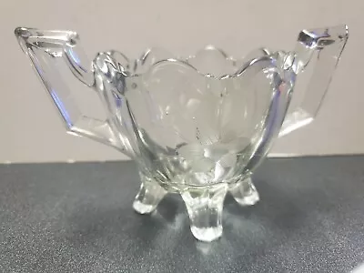 Vintage Clear Cut Glass Footed Sugar Bowl W/Handles Floral Chippendale Style Z16 • $15