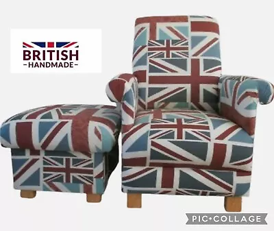 £309.99 • Buy Fryetts Union Jack Fabric Adult Chair & Footstool Armchair Nursery Accent Blue
