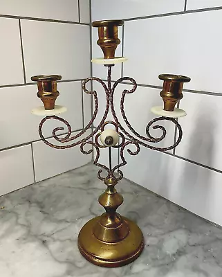 Vintage Brass Candelabra Candlestick 3 Arm Holder • $29.99