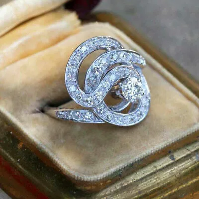 £119.98 • Buy Swirl 14k White Gold Finish 1.5ctw Round Diamond Cocktail Vintage Ring Size N-V
