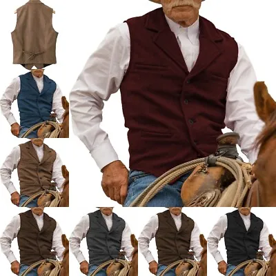 Aged Mens Tweed Waistcoat Cowboy Retro Vintage Herringbone Vest 42 44 46 48 50 • £19.14