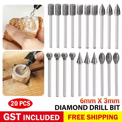 20pcs 6mm Head Diamond Burr Grinding For Dremel Rotary Drill Bit 3mm Shank Tool • $9.51