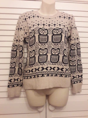 £6.99 • Buy BNWT Exhibit Beige With Navy Owl Jumper Size M/L
