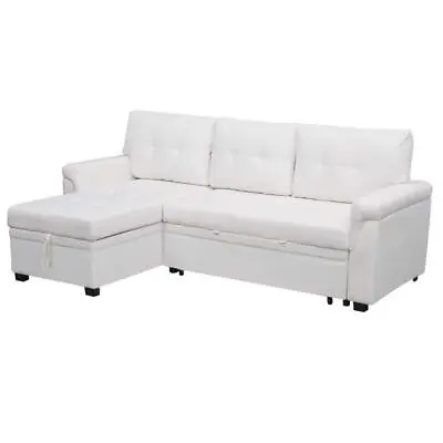 HOMESTOCK Sofa Beds 42  X 84  L-Shaped Shape Faux Leather Upholstery White • $372.81