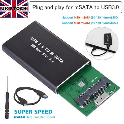 MSATA To USB 3.0 External Enclosure SSD Case Box 6Gbp/s Converter Adapter Mac UK • £7.69
