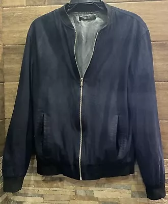 Zara Men’s Full Zip Bomber Jacket Faux Suede Black - Size • $29.95