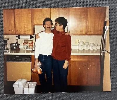 FOUND VINTAGE PHOTO PICTURE Man And Woman Hugging In An Old Kitchen • $4.97