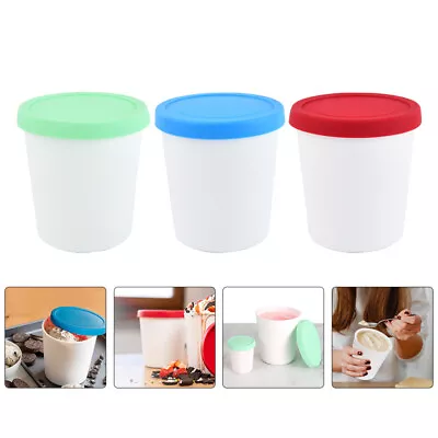 3 Pcs Reusable Ice Cream Bucket Ice Cream Container Storage Tubs Lids Household • £12.25