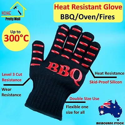 Gloves BBQ Fire Extreme Heat Resistant Grilling Cooking Oven Gloves Wear Cut 300 • $9.10