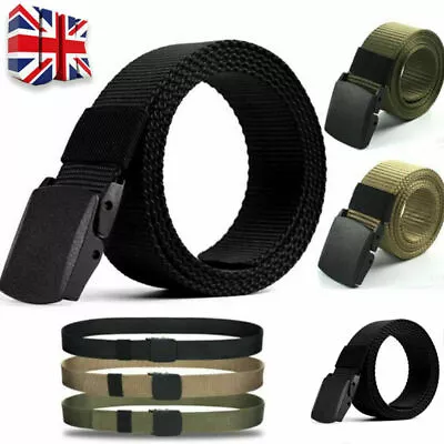 Belt Mens Womens Unisex Canvas Webbing Regular Size Black Buckle Army Belts UK • £3.99