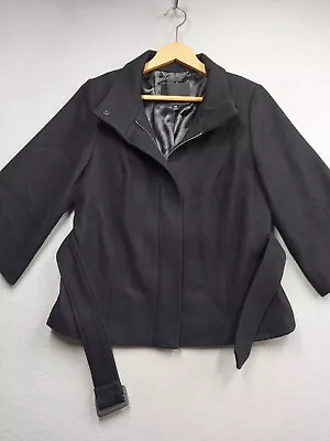 Mossimo Wool Blend Jacket Women's Size Medium Black Belted Lined Full Zip Coat • $15.99