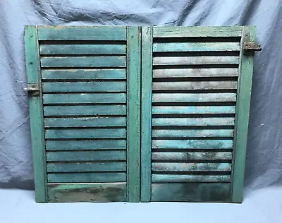 Pair VTG Destressed 16x26 Green Antique House Wood Window Shutters Old 100-24B • $75