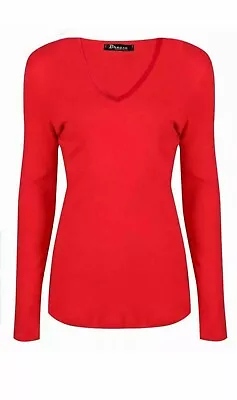 Women Ladies Girls V Neck Long Sleeve Plain Slim Fit Basic Top Stretchy T-Shirt  • £7.49