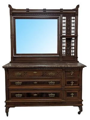 Late 19th Century Antique Marble Top Dresser Mirror Walnut PA6260RJ • $895