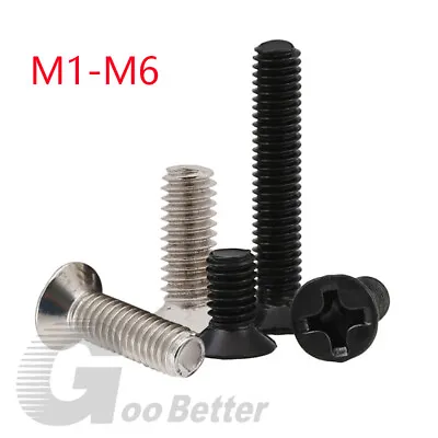 M1 - M7 Phillips Screws Black Carbon Steel Machine Screws Metric Fully Thread • $1.66