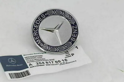 Mercedes-Benz Blue & Silver Flat Front Hood Emblem AMG Badge Logo LAUREL WREATH • $15.99