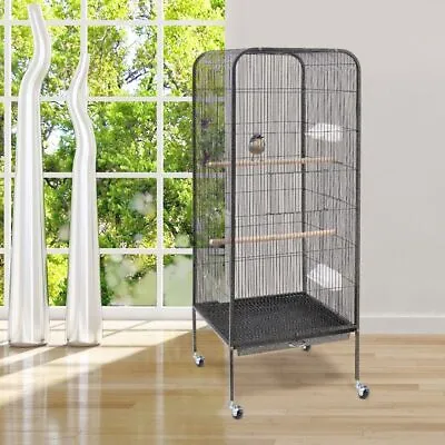 146cm Large Parrot Bird Cage Macaw Aviary Finch Cage Metal W/ Perch Stand &Wheel • £62.95