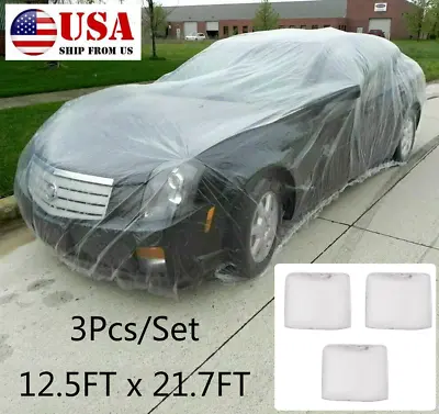 3X Clear Plastic Disposable Car Cover Temporary Universal Rain Dust Garage Cover • $28.85