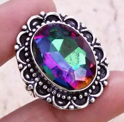 Mystic Topaz Art Piece 925 Silver Plated Handmade Ring Of US Size 7 • $1.99