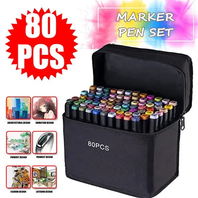 80pcs Dual Tip Double Ended Felt Tipped Pens Fine/Thin Thick Duel Colouring Set • £13.93