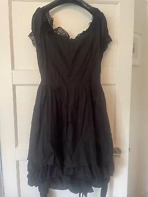 Gothic Dress Black XL With Lace Bodice Detail Mid Length Quality Lined Worn Once • £20