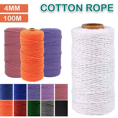 £7.99 • Buy 4mm 100M Natural Cotton Twisted Cord Craft Macrame Artisan Rope String Colors Uk