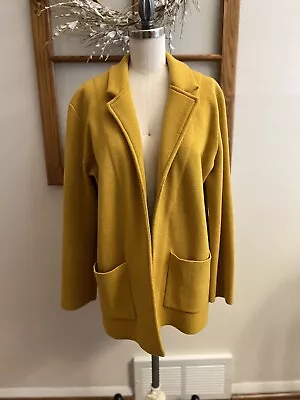 Magaschoni Wool Blend Open Cardigan Jacket Sweater Women’s M Pockets Yellow • $20