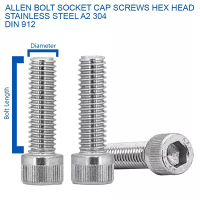 £31.49 • Buy M3 M4 M5 M6 Allen Cap Screws Bolts Stainless Steel Socket Screw Hex Head Din 912