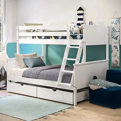 White Triple Sleeper Bunk Bed With Storage Drawers - Parker PAR001 • £369.92