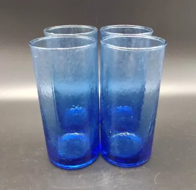 Set Of 4 Vintage MCM Cobalt Blue Bumpy Dimply Textured Tumblers Highball Glasses • $18.99