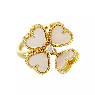 Van Cleef & Arpels Sweet Alhambra Yellow Gold Diamond White Shell Ring • $3865