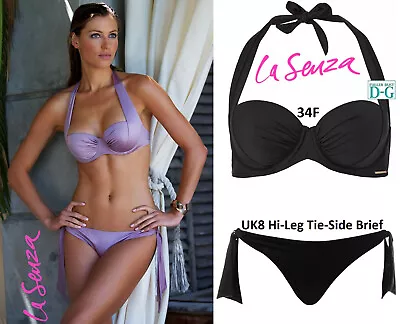 La Senza Black 3-in-1 Full Support Balcony Sling Halter Bikini Set 34F & 8 Brief • £29