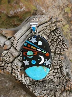 Celestial Sky Mother Earth Micro Inlay Gemstone Sterling Silver 925 Pendant E22 • $109.95