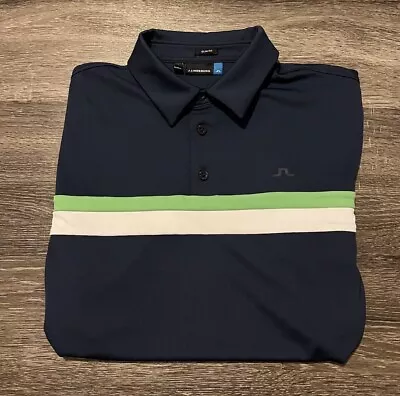 J Lindeberg Polo Shirt Mens Navy/Green Short Sleeve Slim Fit Golf Size Small • $26