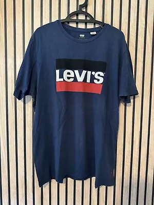 LEVI'S Mens Graphic T-Shirt Top XL Navy Blue Cotton 48 In Chest • £10