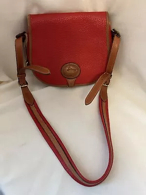 Vtg Dooney & Bourke Red Crossbody Saddle Bag Purse All Weather Pebbled Leather • $79.99