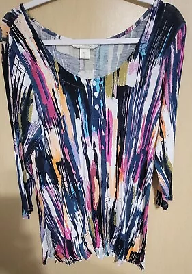 MiracleBody By MiracleSuit Size Large Top Tunic Multicolor Colorful 3/4 Sleeve • $17.99