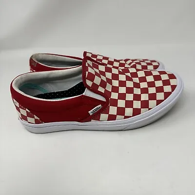 VANS Classic Slip On Red/White Checkered Canvas Skate Shoes Men’s 7 Women's 8.5 • $24