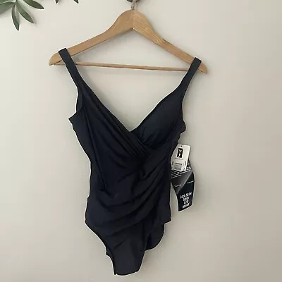 New Miraclesuit Rock Solid Revele Delphine Black  One Piece Swimsuit Sz 10 • $63