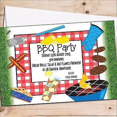 10 Personalised BBQ Barbeque Summer Garden Birthday Party Invitations N1 • £5.49