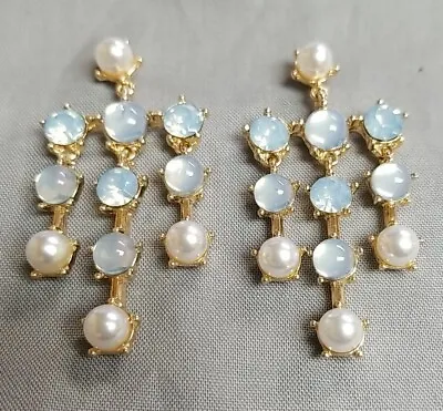 Goldtone Faux Pearl & Baby Blue Rhinestones/Moonstones Earrings  • $7
