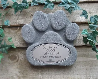 Dog Paw Stone Memorial With Silver Plaque For Garden Or Fence • £19.50