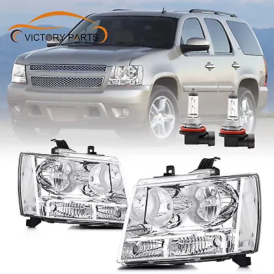 For 2007-2014 Chevy Suburban Tahoe Avalanche Chrome Clear Headlights With Bulb • $96.88