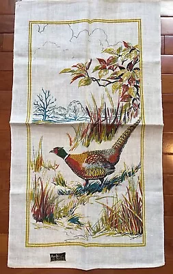 Vintage Kitchen Linen Tea Towel Tag Labeled Kay Dee Handprints Pheasant Grasses • $19.99