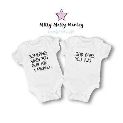 TWIN Unisex Babygrows Bodysuit Baby Clothing Vest Baby Gift Baby Shower • £10.99